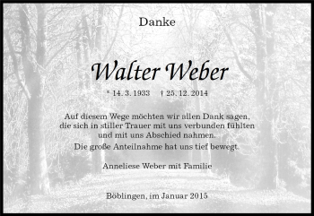 Traueranzeige von Warter Weber von Kreiszeitung Böblinger Bote