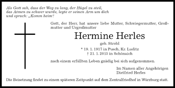Traueranzeige von Hermine Herles von Kreiszeitung Böblinger Bote
