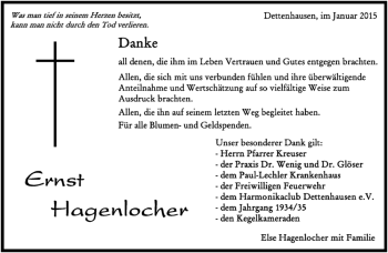 Traueranzeige von Ernst Hagenlocher von Kreiszeitung Böblinger Bote