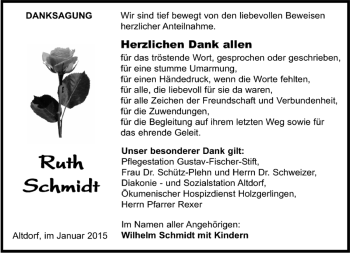 Traueranzeige von Ruth Schmidt von Kreiszeitung Böblinger Bote