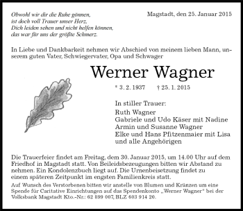 Traueranzeige von Werner Wagner von Kreiszeitung Böblinger Bote
