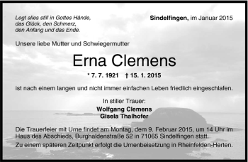Traueranzeige von Werner Clemens von Kreiszeitung Böblinger Bote