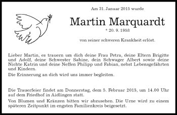 Traueranzeige von Martin Marquardt von Kreiszeitung Böblinger Bote
