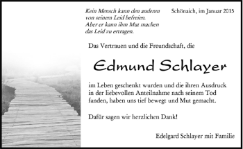 Traueranzeige von Edmund Schlayer von Kreiszeitung Böblinger Bote
