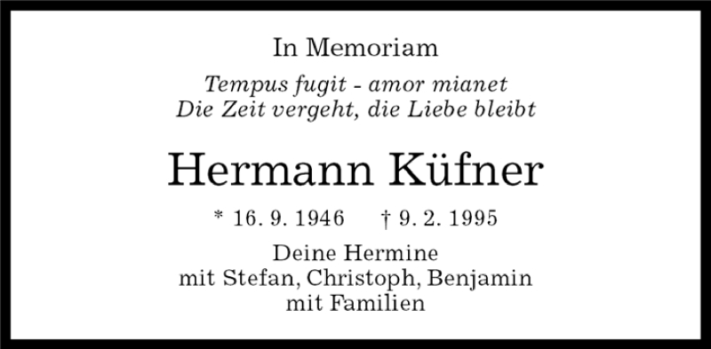  Traueranzeige für Hermann Küfner vom 09.02.2015 aus Kreiszeitung Böblinger Bote