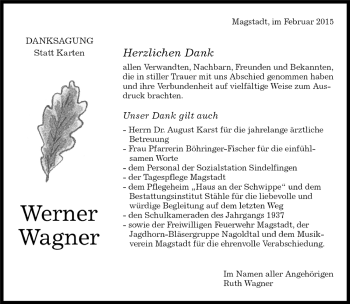 Traueranzeige von Werner Wagner von Kreiszeitung Böblinger Bote