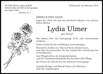Traueranzeige von Lydia Ulmer von Kreiszeitung Böblinger Bote