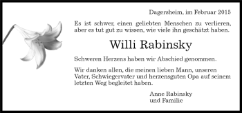 Traueranzeige von Willi Rabinsky von Kreiszeitung Böblinger Bote
