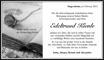 Traueranzeige von Edeltraud Kienle von Kreiszeitung Böblinger Bote