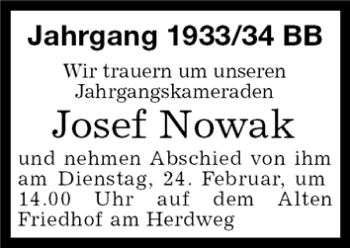 Traueranzeige von Josef Nowak von Kreiszeitung Böblinger Bote