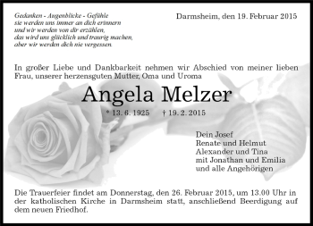 Traueranzeige von Angela Melzer von Kreiszeitung Böblinger Bote