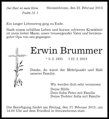 Traueranzeige von Erwin Brummer von Kreiszeitung Böblinger Bote