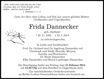 Traueranzeige von Frida Dannecker von Kreiszeitung Böblinger Bote