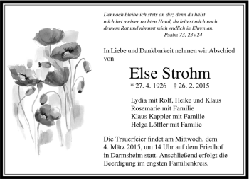 Traueranzeige von Elsa Strohm von Kreiszeitung Böblinger Bote