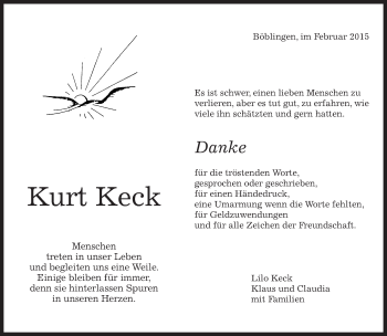 Traueranzeige von Kurt Keck von Kreiszeitung Böblinger Bote