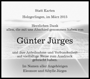 Traueranzeige von Günter Jürges von Kreiszeitung Böblinger Bote