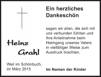 Traueranzeige von Heinz Grahl von Kreiszeitung Böblinger Bote