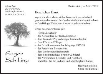 Traueranzeige von Eugen Schilling von Kreiszeitung Böblinger Bote