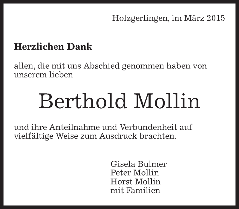 Traueranzeige für Berthold Mollin vom 13.03.2015 aus Kreiszeitung Böblinger Bote