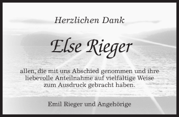 Traueranzeige von Else Rieger von Kreiszeitung Böblinger Bote