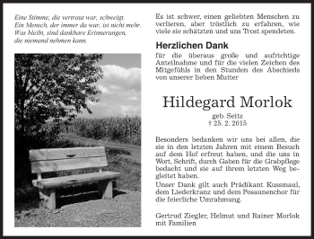 Traueranzeige von Hildegard Morlok von Kreiszeitung Böblinger Bote