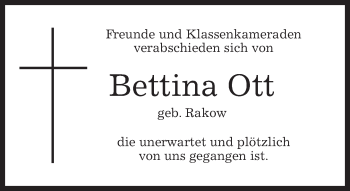 Traueranzeige von Bettina Ott von Kreiszeitung Böblinger Bote