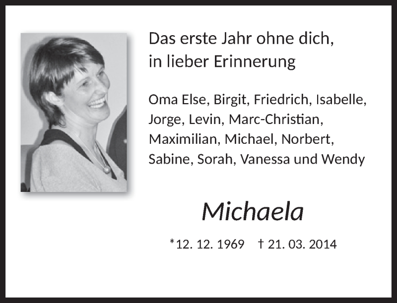  Traueranzeige für Michaela  vom 21.03.2015 aus Kreiszeitung Böblinger Bote