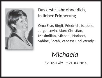 Traueranzeige von Michaela  von Kreiszeitung Böblinger Bote