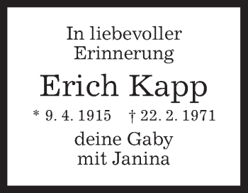 Traueranzeige von Erich Kapp von Kreiszeitung Böblinger Bote