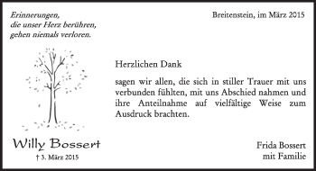 Traueranzeige von Willy Bossert von Kreiszeitung Böblinger Bote