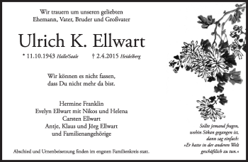 Traueranzeige von Ulrich K. Ellwart von Kreiszeitung Böblinger Bote