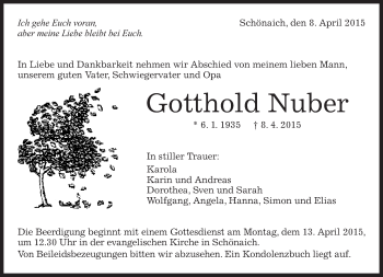 Traueranzeige von Gotthold Nuber von Kreiszeitung Böblinger Bote