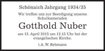 Traueranzeige von Gotthold Nuber von Kreiszeitung Böblinger Bote