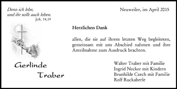 Traueranzeige von Gerlinde Traber von Kreiszeitung Böblinger Bote