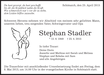 Traueranzeige von Stephan Stadler von Kreiszeitung Böblinger Bote