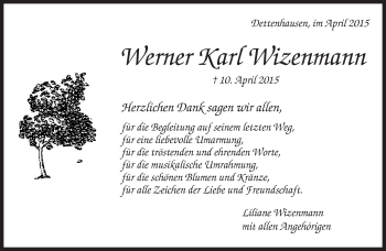 Traueranzeige von Werner Karl Wizenmann von Kreiszeitung Böblinger Bote