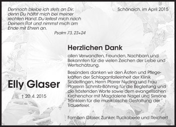 Traueranzeige von Elly Glaser von Kreiszeitung Böblinger Bote