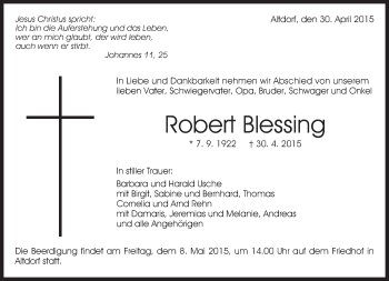 Traueranzeige von Robert Blessing von Kreiszeitung Böblinger Bote