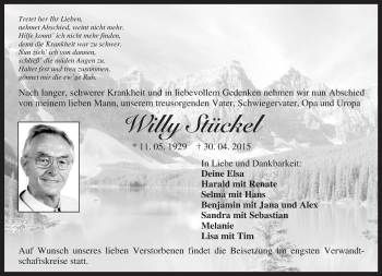 Traueranzeige von Willy Stückel von Kreiszeitung Böblinger Bote