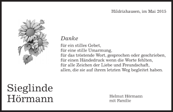 Traueranzeige von Sieglinde Hörmann von Kreiszeitung Böblinger Bote