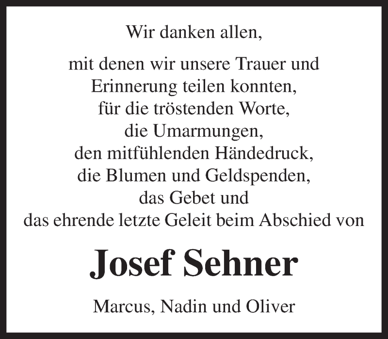  Traueranzeige für Josef Sehner vom 28.05.2015 aus Kreiszeitung Böblinger Bote