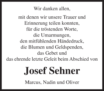 Traueranzeige von Josef Sehner von Kreiszeitung Böblinger Bote