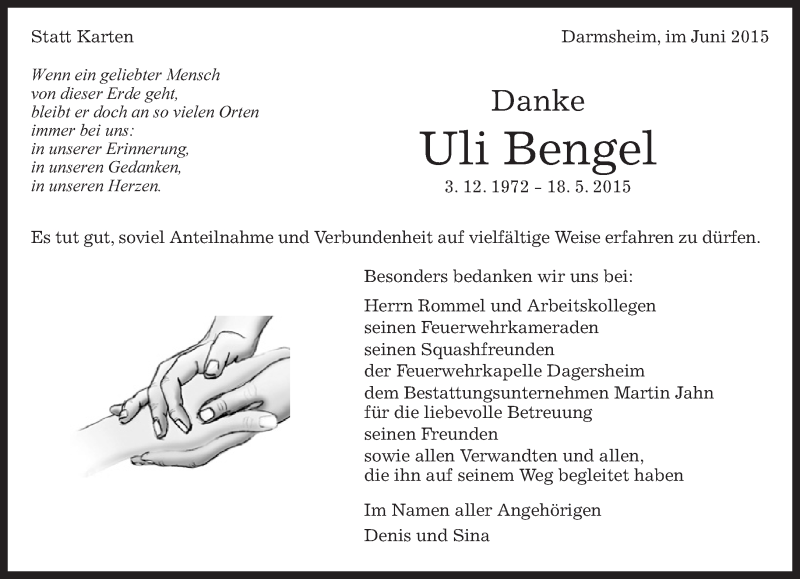  Traueranzeige für Uli Bengel vom 03.06.2015 aus Kreiszeitung Böblinger Bote