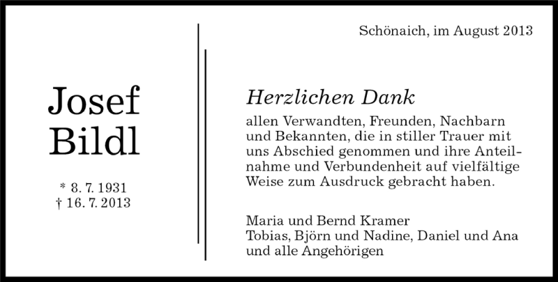 Traueranzeige für Josef Bildl vom 28.03.2014 aus Kreiszeitung Böblinger Bote