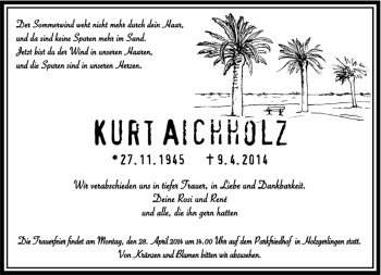 Traueranzeige von Kurt Aichholz von Kreiszeitung Böblinger Bote