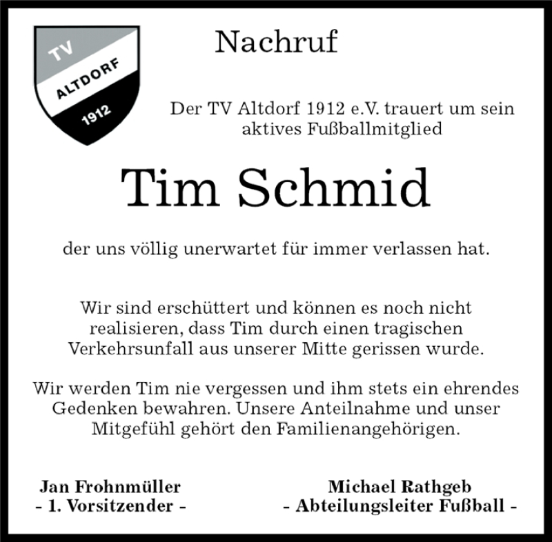  Traueranzeige für Tim Schmid vom 23.04.2014 aus Kreiszeitung Böblinger Bote