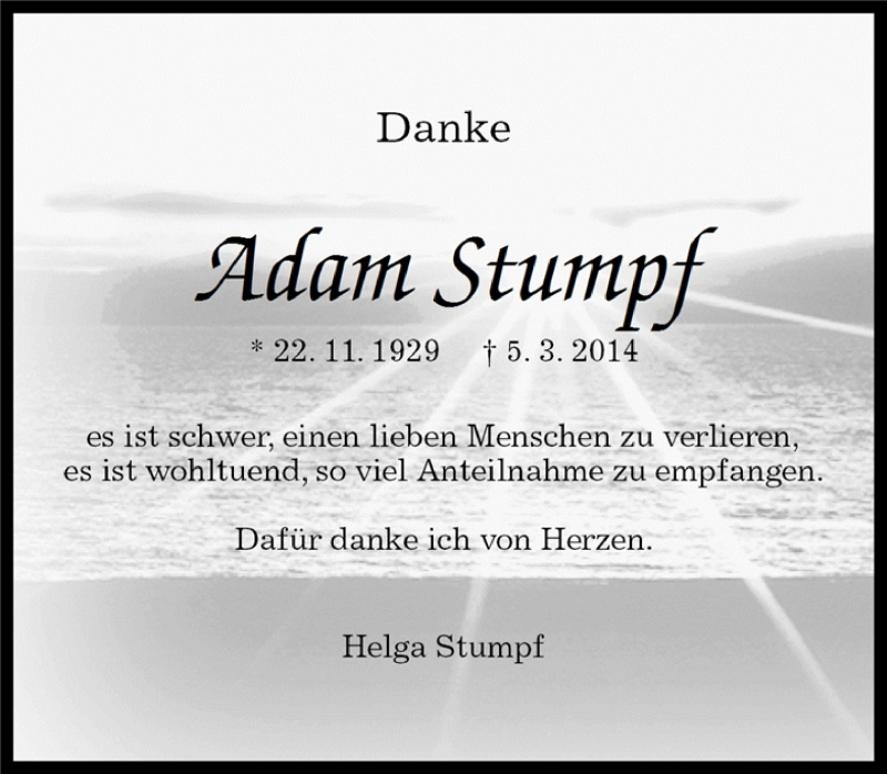  Traueranzeige für Adam Stumpf vom 29.04.2014 aus Kreiszeitung Böblinger Bote