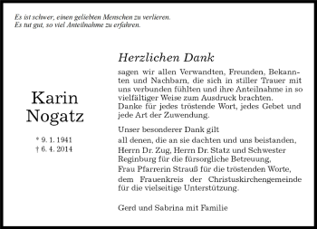 Traueranzeige von Karin Nogatz von Kreiszeitung Böblinger Bote