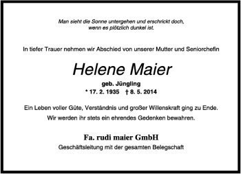 Traueranzeige von Helene Maier von Kreiszeitung Böblinger Bote