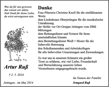 Traueranzeige von Artur Ruß von Kreiszeitung Böblinger Bote